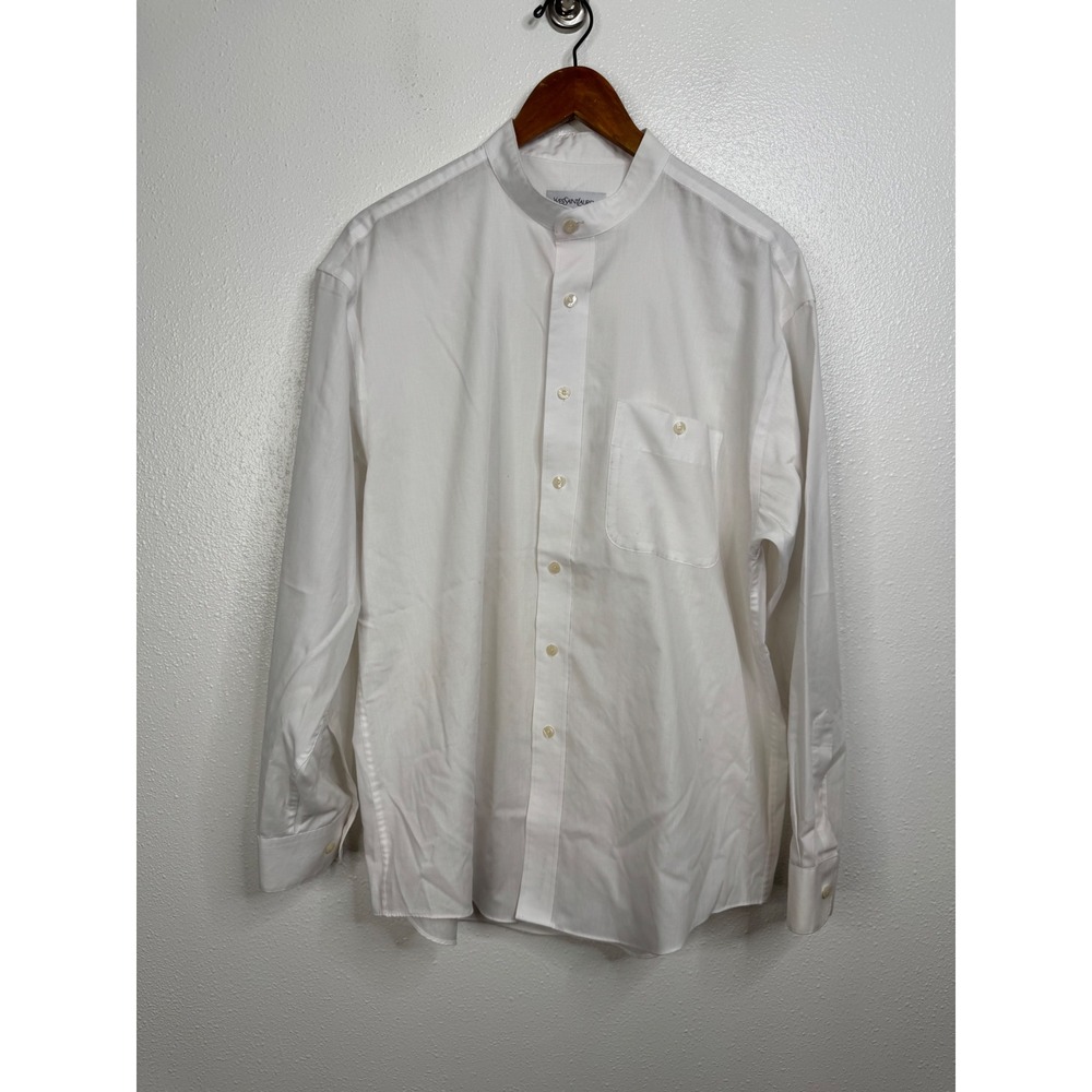 Yves Saint Laurent Mens White Mandarin Collar Dress‎ Shirt 17 34-35 Long Sleeve